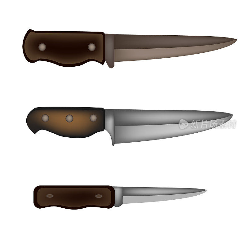 Set of kitchen knives. Knife for cutting meat. Vector.